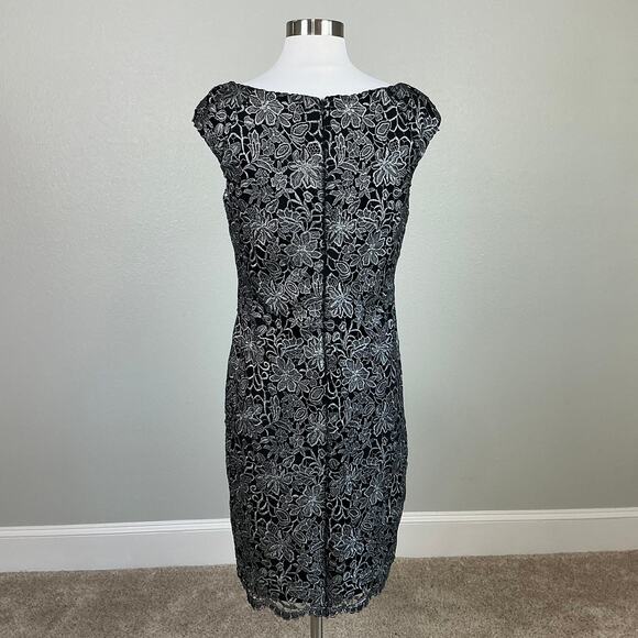 Ralph Lauren Lace Sleeveless Midi Sheath Cocktail Dress Black and Silver Size 6 - Picture 7 of 13